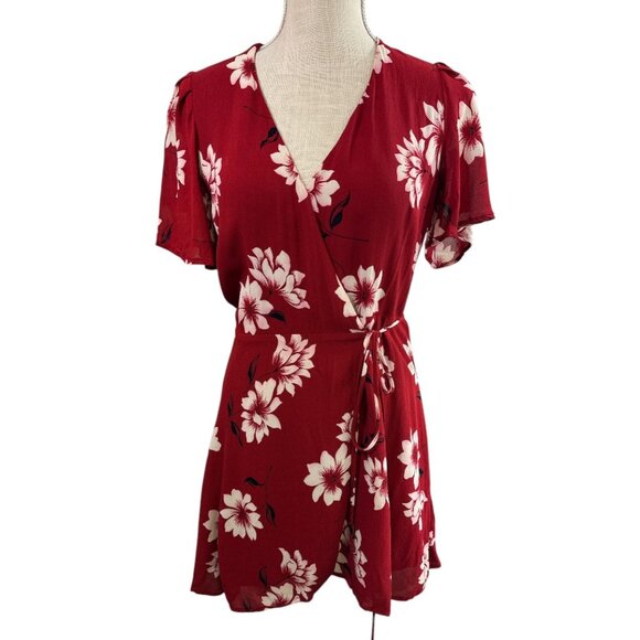Reformation Floral Wrap Mini Dress Sz S Red White - Picture 1 of 16